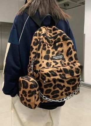 Рюкзак міський велюровий із ланцюжком/ шкільний/корова зебра3 фото