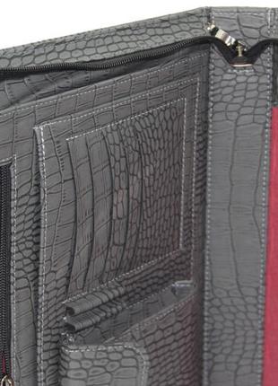 Папка-портфель чоловіча з еко шкіри під крокодила portfolio сіра6 фото