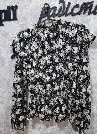 Dorothy perkins совершенно новая черно-зеленая блузка с баской и цветочным принтом1 фото