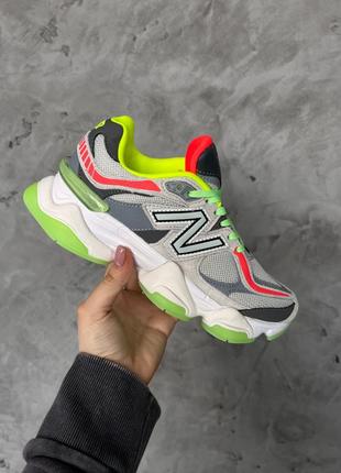 Женские кроссовки серые с зеленым new balance 9060 glow grey green