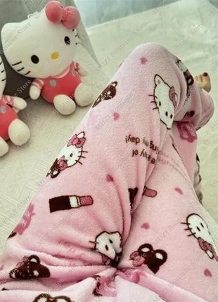 Пижамные штаны с хеллоу китти/ hello kitty штаны/ плюшевые мягкие штаны4 фото