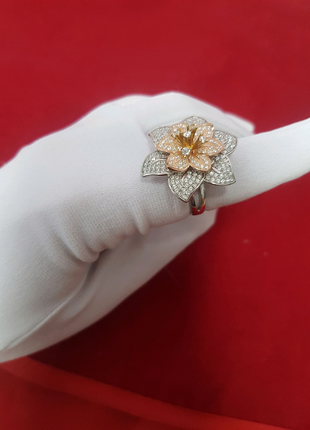 Срібна каблучка з фіанітами у формі квітки срібло 925