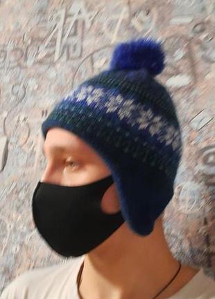 Зимова шапка h&m синя з візерунком2 фото