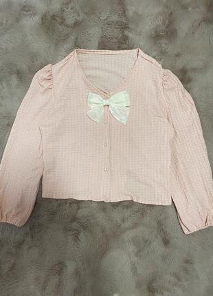 Блуза розовая с бантиком1 фото