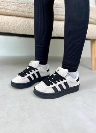 Женские кроссовки adidas campus grey black Адидас кампус серого с черными цветами2 фото