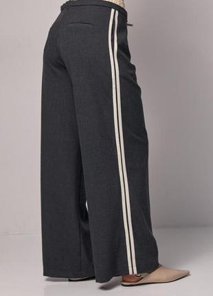 Женские качественные серые широкие брюки брюки с лампасами и с резинкой s m l