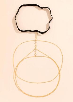 Гартера-браслет, ланцюжок прикраса на стегно золотистий5 фото