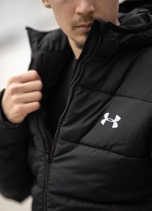 Зимовий подовжений пуховик under armor чорний3 фото