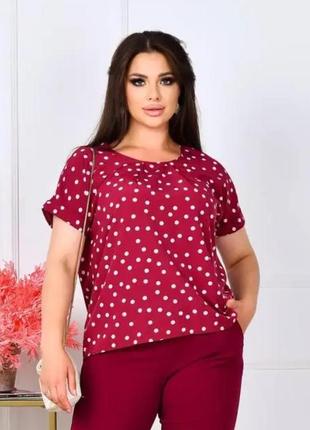 Стильная женская блузка с коротким рукавом бордовая блуза в горошек летняя кофточка с коротким рукавом1 фото