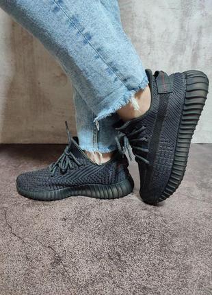 Жіночі кросівки adidas yeezy boost 350 v2 black (шнурки рефлект8 фото