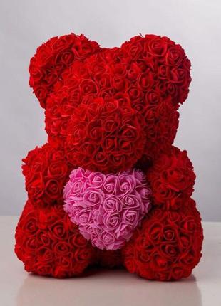 Мишко з троянд 40 см в подарунковій коробці4 фото