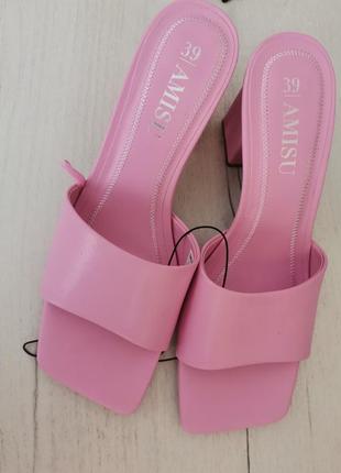 Ликвидация 🔥д78 тренд! розовые шлепанцы на каблуке квадратный носок2 фото