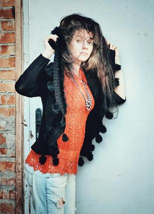 Кардиган з хутром кролика натуральний вовняної шерсть excellium в'язана кофта