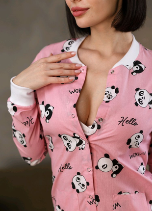 Жіноча піжама комбінезон із кишенею на попі попажаму рожеві панди12 фото