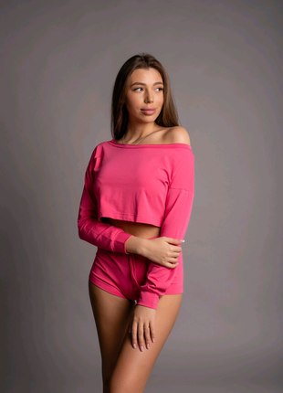 Жіноча піжама sweetjama (шорти + топ) рожева10 фото