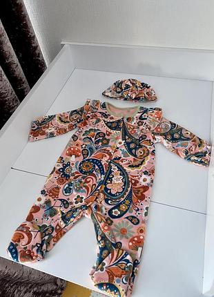 Спальний чоловічок для дівчинки + шапочка в комплекті р.56-62см