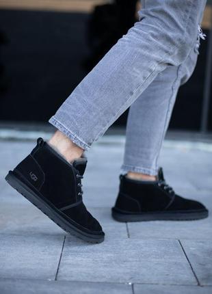 Мужские чёрные  ugg mini black на шнуровке