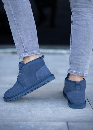 Мужские синие ugg mini blue на шнуровке2 фото