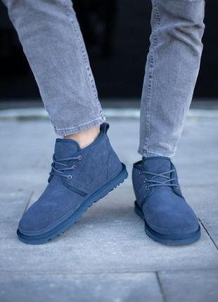 Мужские синие ugg mini blue на шнуровке4 фото