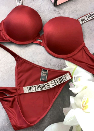 Комплект женский victoria’s secret model rhinestone двойка топ+тр9 фото