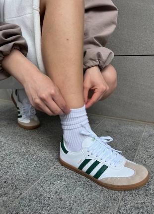 Адидас самба белые с зеленым кожаные adidas samba3 фото