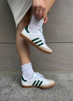 Адидас самба белые с зеленым кожаные adidas samba4 фото