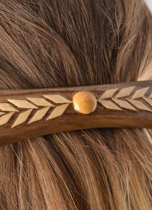 Дерев'яна заколка для волосся з етнічним орнаментом до вишиванки1 фото