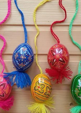 Дерев'яні великодні писанки на ниточці підвісні розписні яйця