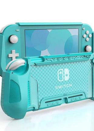 Защитный чехол бампер heystop для nintendo switch lite + стики + стекло / green