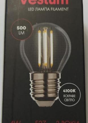 Світлодіодна філаментна лампа vestum led g45 4 вт 4100 k (нейтральний світло), цоколь е27