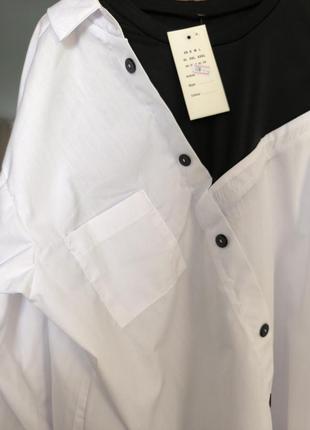 Рубашка из хлопка, рубашка коттон, рубашка имитация двойки, базовая белая рубашка4 фото