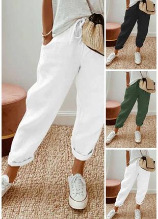 Женские брюки льняные стильные укороченные3 фото