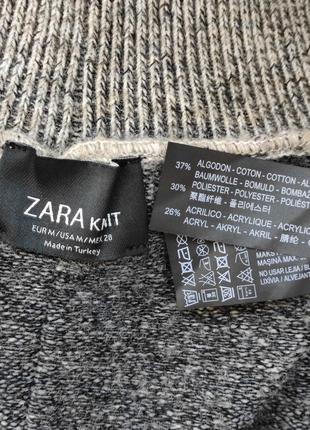 Тепла вовняна накидка-пончо zara сірого меланжевого кольору з високим коміром4 фото