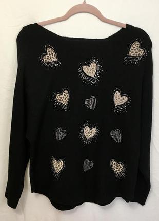 Черный свитер y2k с леопардовыми сердечками