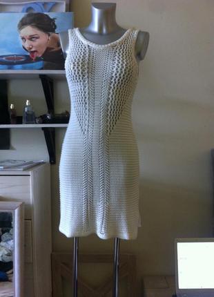 Новое вязаное кружевное пляжное платье бежевое тренд 8-10-12 от atm1 фото