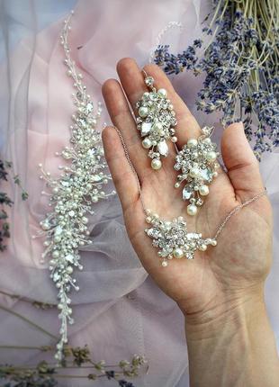 Свадебное украшение для волос, веточка в прическу, комплект украшений  для невесты3 фото