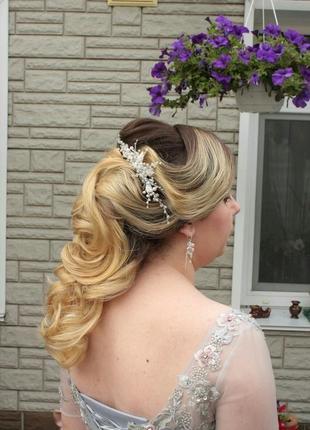 Весільна прикраса для волосся, гілочка в зачіску, гребінь, комплект прикрас гребінь і сережки6 фото