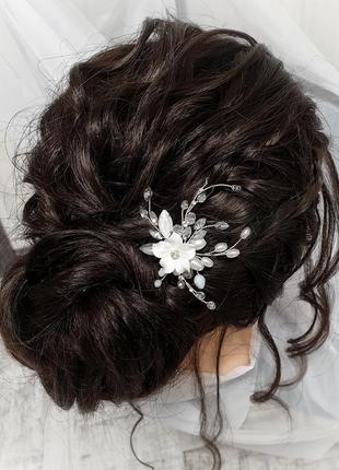 Свадебное украшение для волос, заколка в прическу, гребень, гребешок в прическу, прикраса в зачіску5 фото