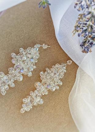 Серьги из хрусталя, свадебные серьги, сережки, серьги из камней, серьги для невест1 фото