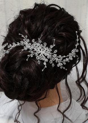 Свадебное украшение для волос, хрустальная веточка в прическу, нежное украшение в прическу, ободок2 фото