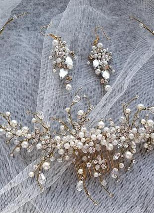 Свадебное украшение для волос,  веточка в прическу, украшение в прическу невесте, ободок7 фото