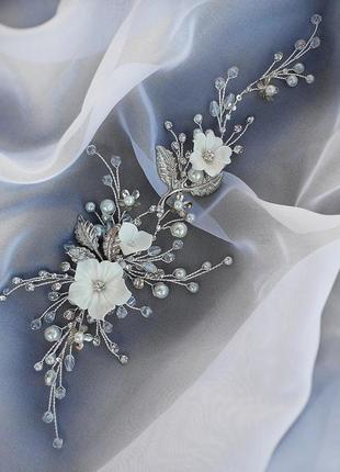 Свадебное украшение для волос, веточка в прическу невесты, украшение в прическу, ободок1 фото