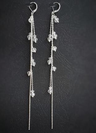 Весільні сережки, довгі сережки, сережки ланцюги, сережки на випускний, сережки ланцюги2 фото