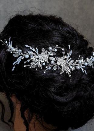 Весільна прикраса для волосся, гілочка в зачіску,прикраса в зачіску нареченій, аксесуар у зачіску4 фото