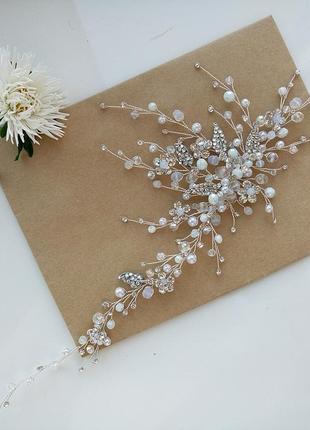 Свадебное украшение для волос, веточка в прическу,украшение в прическу невесте, аксессуар в прическу4 фото