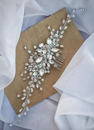 Свадебное украшение для волос, веточка в прическу, украшения в прическу, свадебные веночки3 фото