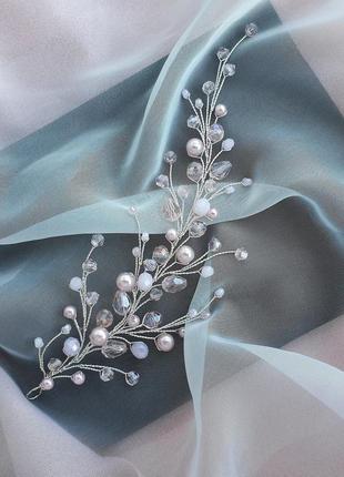 Свадебное украшение для волос, веточка в прическу, украшение в прическу, аксессуары в прическу3 фото