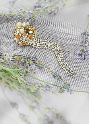 Серьги, свадебные серьги, серьги для невесты, длинные серьги, золотистые серьги