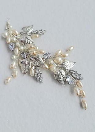 Свадебное украшение для волос, веточка в прическу, украшения в прическу, веточка с фианитами