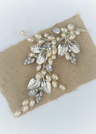 Свадебное украшение для волос, веточка в прическу, украшения в прическу, веточка с фианитами